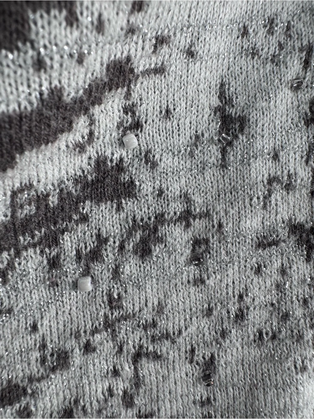 Christopher & Banks Hand Beaded Winter Scene Cardigan Sweater Gray Medium
